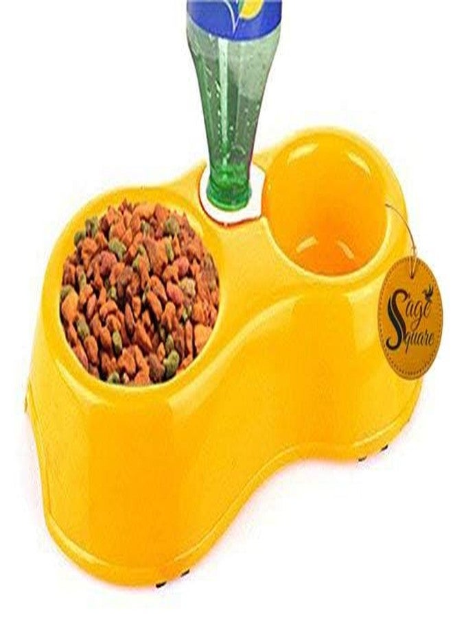 سايج سكوير وعاء طعام وماء مربع من سيج، 2 في 1، مانع للانزلاق، للاستخدام اليومي، سهل التنظيف، للكلاب/القطط/الجراء/القطط الصغيرة والحيوانات الأليفة الأخرى (أصفر) - Image 1